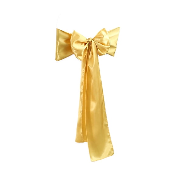 10PC Elegant Satin Wedding/Party Chair Cover Sashes/Bows - Ribbon Tie Back Sash - Yellow