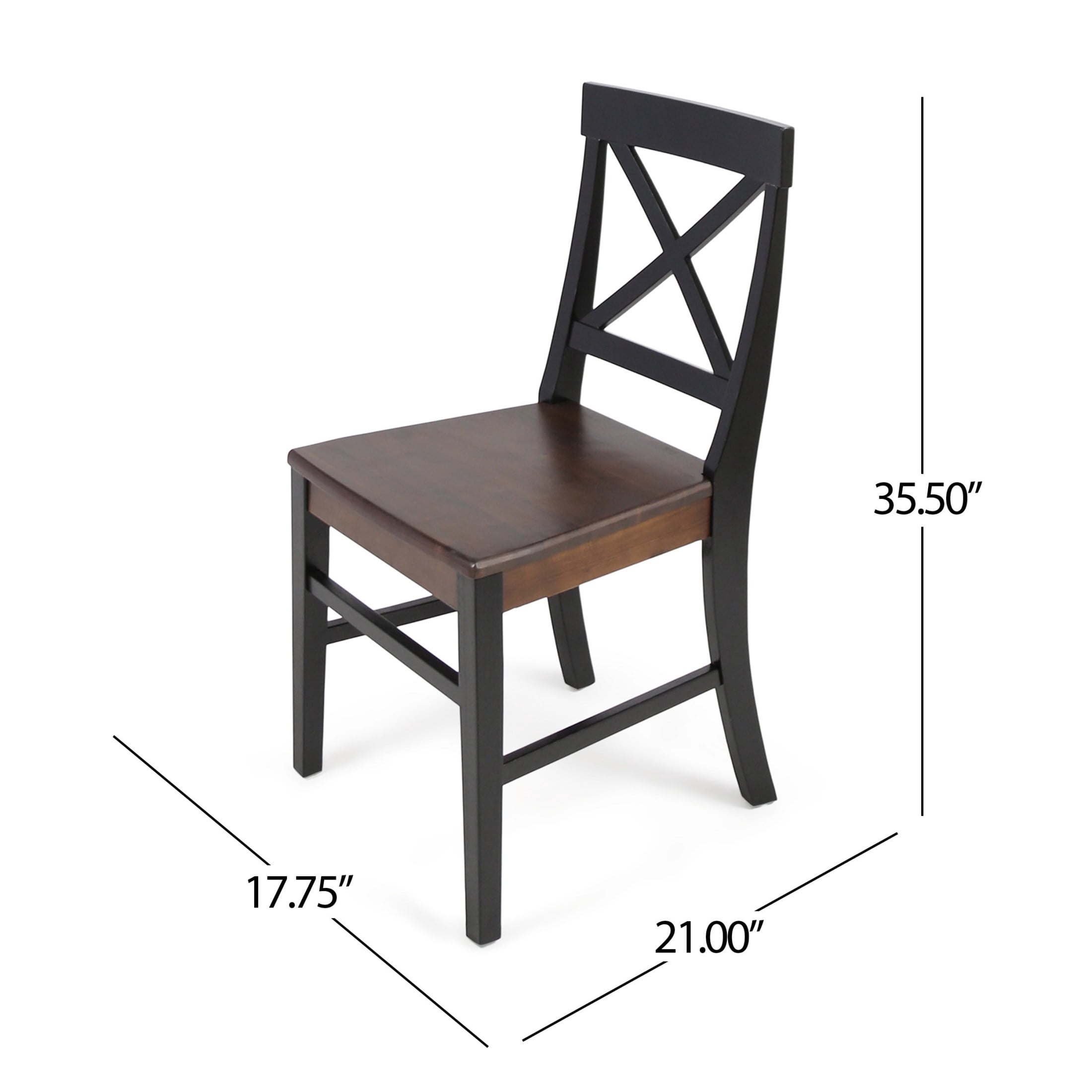 Bono Acacia Wood Dining Chairs, Set of 2, Black/Walnut
