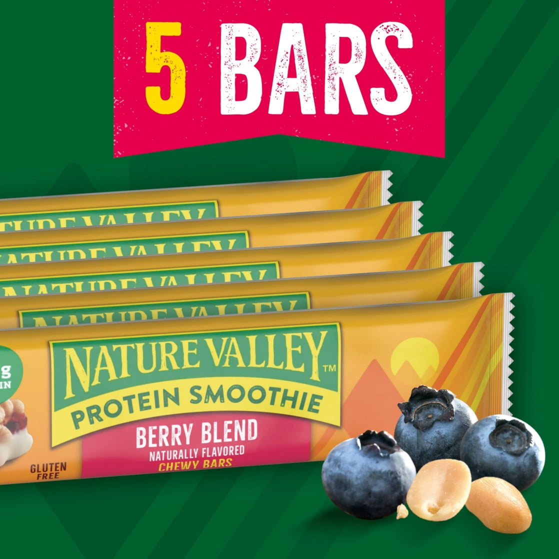 (12 pack) Nature Valley Protein Smoothie Chewy Snack Bars, Berry Blend Protein Bars, 5 Bars, 7.1 oz
