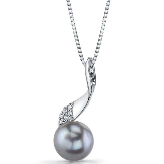 PEORA Freshwater Cultured Grey Pearl Swirl Pendant Necklace for Women 925 Sterling Silver, 10mm Round Button Shape, with 18 inch Chain