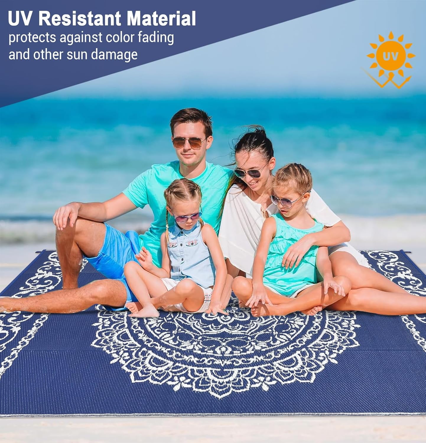 6x6 FT/5x8 FT/8x10 FT/9x12 FT/9x18 FT Outdoor Rug for Picnic Washable Non-Slip Balcony Carpet Vintage Floral Rug Stain-Resistant Easy-Clean Plastic Area Rug for Patio Backyard Farmhouse Beach Camping