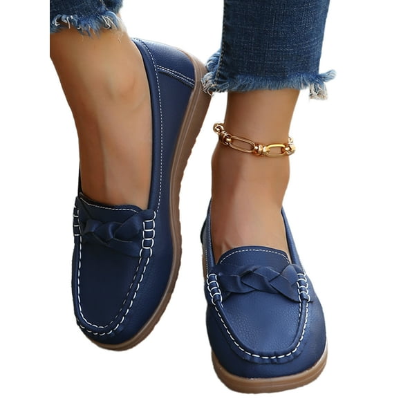 LUXUR Women Loafers Slip On Flats Driving Boat Shoes Lightweight Wedges Work Moccasin Blue 4.5