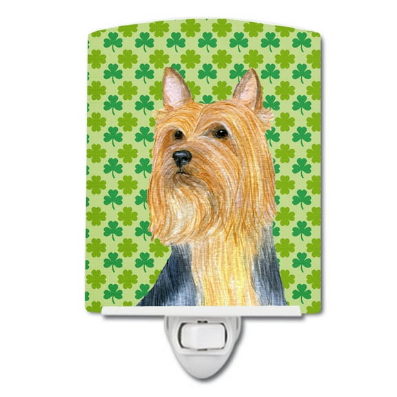 Caroline's Treasures LH9181CNL Silky Terrier St. Patrick's Day Shamrock Portrait Ceramic Night Light, 6x4x3", multicolor