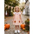 thumbnail image 5 of BemeyourBBs Todler Baby Girls Halloween Dress Outfit 12 18 24 Months 2 3 4 5 Years Cute Pumpkin Embroidery Smocked Fall Dress Fly Short Sleeve A-line Striped Dress, 5 of 9