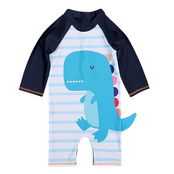 MXIEZI 1-7 Years Old Boys Girls 3/4 Sleeve Swimsuits Kids Cartoon UV 50 One Pieces Bathing Suits Printing Swimsuit