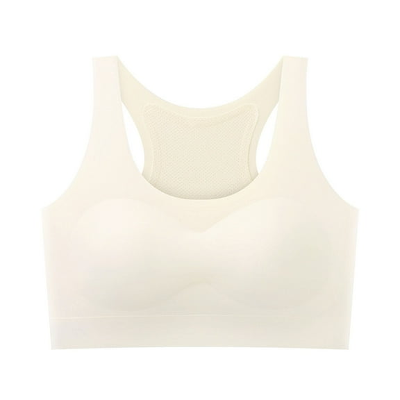Girls Soft Training Bras Girls Sports Racerback Bra - Girls Smoothing Back Seamless Bras Built-In Chest Pad Solid Colors Training Bras for Teens Beige 15-16Y