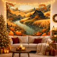 thumbnail image 3 of Pumpkins on Riverbank with Rustic House and Rolling Hills, Nostalgic Illustration for Nature Lovers, Autumn Wall Art, Thanksgiving Gift, Tapestry Wall Hanging for Bedroom and Dorm, 3 of 7