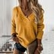 thumbnail image 5 of Suéter de color sólido de otoño e invierno para mujer, moda europea y americana, suéter de manga larga con cuello en V para mujer, 5 of 6