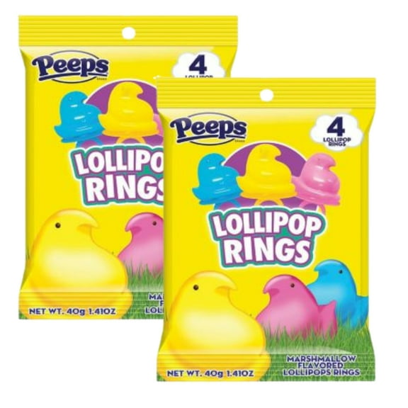 Easter Peeps Lollipop Rings Marshmallow Flavored Suckers Pink Blue and Yellow Chicks Pops for Kids Easter Egg Hunts Basket Stuffer Goodies Bag Filler and Holiday Birthday Party Favor 4ct Pack of 2