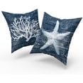 thumbnail image 2 of Nautical Coastal Throw Pillow Covers Set of 2 - Coral Starfish Wooden Themed Pillowcase 18x18 inch Blue Plank Home Decor for Sofa Bedroom Car Sea Plants Decorative Cushion Case, 2 of 6