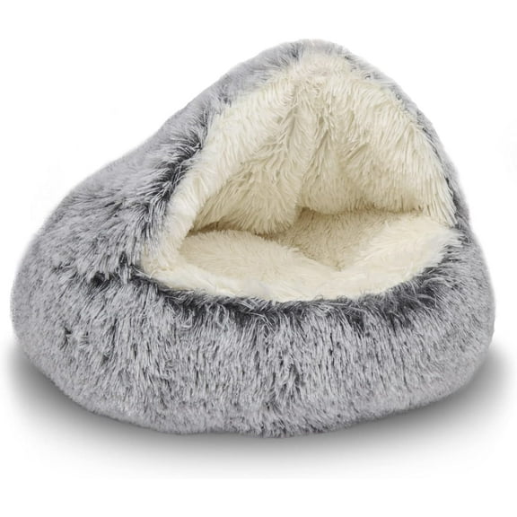 Cat and Dog Beds for Indoor, 2026 Upgraded Fluffy Cat Bed Cave Dog Bed for SmallDog, Cute Kitten Puppy Cozy Sleeping Nest with Cover Cave (23.6 in/60cm, Gray)