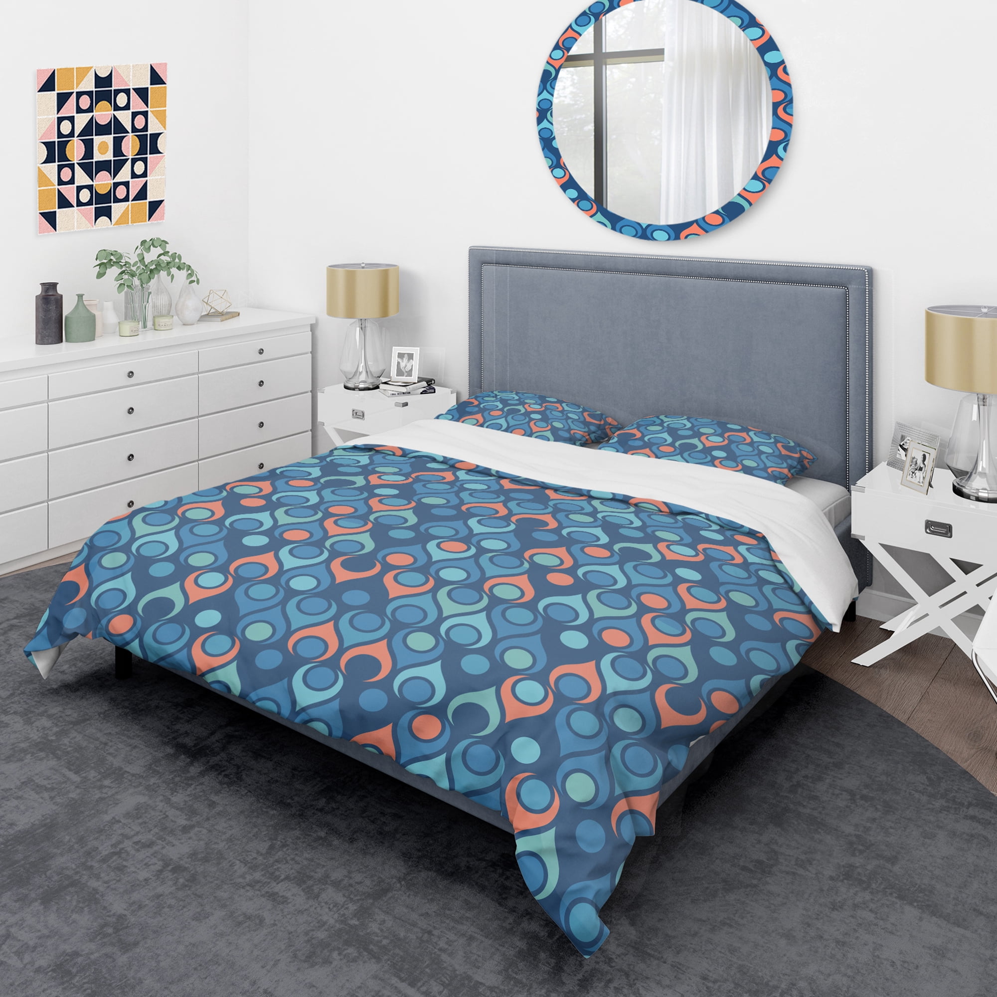 Designart 'Retro Abstract Drops X' Mid-Century Modern Duvet Cover Set