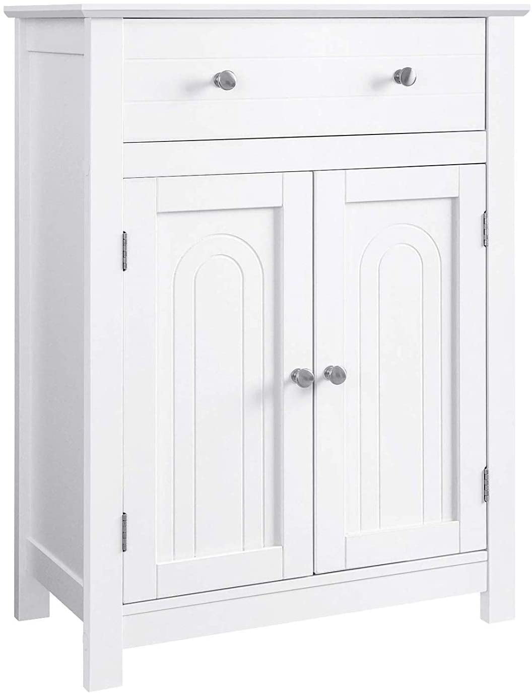 Freestanding Storage Cabinet with Drawer Matte White UBBC142W01 29.5 x 11.8 x 31.5 Inches 3 Open Compartments Adjustable Shelves VASAGLE Bathroom Cabinet Floor Cabinet Scandinavian Style