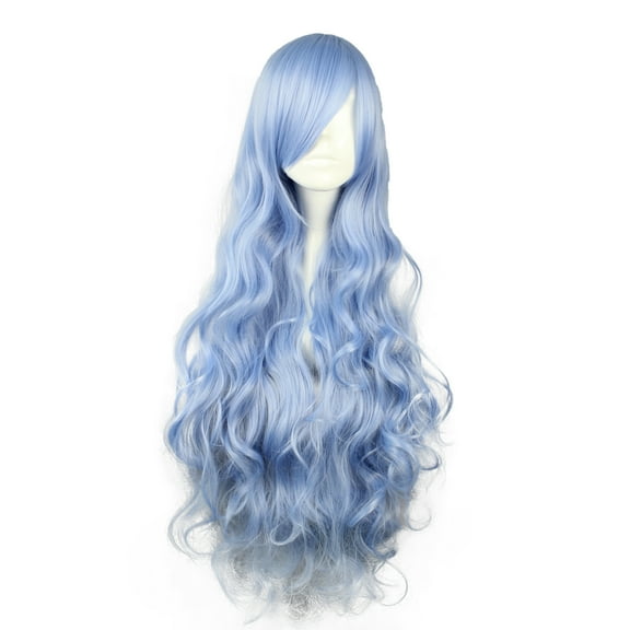 Unique Bargains Wigs for Women 35" Blue Curly Wig with Wig Cap