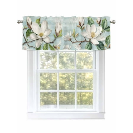 Magnolia Flowers Valances for Windows Rod Pocket Kitchen Valance Curtains - Soft & Washable Small Window Treatment for Living Room Bathroom Spring Summer Plants 54x18inch