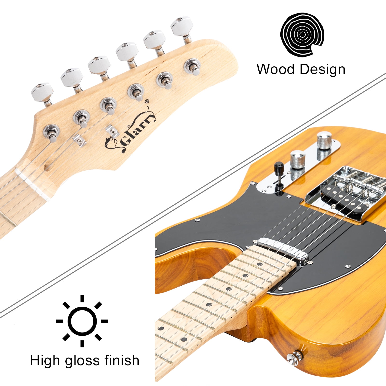 Kepooman 6 String 20W Guitar Beginner Starter Kit for Adult and Kids with Amplifier, Bag Strap, Pick Connector, Wrench Tool, Transparent Yellow