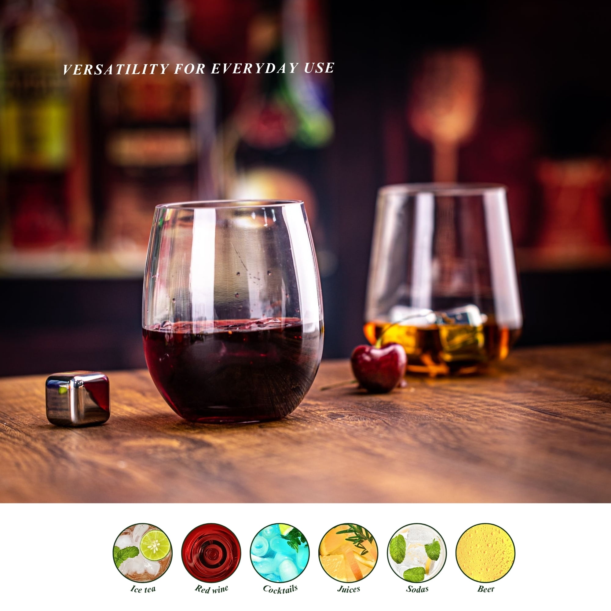 MIYOPESI 18oz Clear Stemless Wines Glasses (Set of 6), Shatter-Proof Bar Glasses, BPA-Free, Dishwasher-Safe