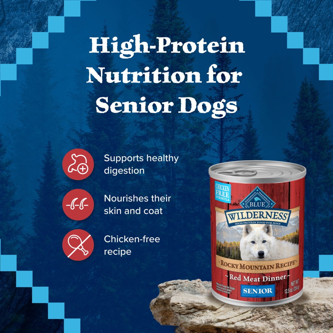 Blue Buffalo Wilderness Rocky Mountain Recipe Senior Wet Dog Food, Red Meat Recipe, 12.5-oz Cans (12 Count)