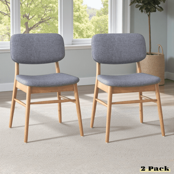 GZXS Mid-Century Modern Dining Chairs Set of 2, Gray Upholstered Fabric Side Chairs with Natural Rubberwood Legs, 300 lbs Weight Capacity, for Dining Room & Living Room