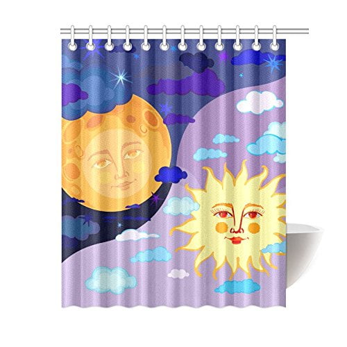 Cortina de Ducha ABPHQTO Impermeable 150x180 cm Sol y Día Reunión Luna