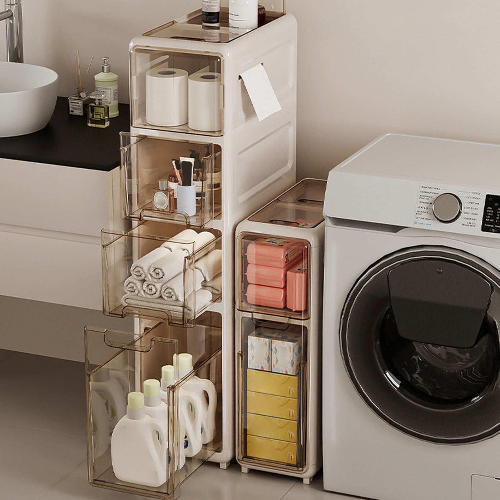 Meuble de rangement étroit à tiroirs de 18 cm (l) pour salle de bain, chambre à coucher, bureau, cuisine, salon, chariot de rangement en plastique à 3 tiroirs sur roulettes Meuble de rangement étroit à tiroirs de 18 cm (l) pour salle de bain, chambre à coucher, bureau, cuisine, salon, chariot de rangement en plastique à 3 tiroirs sur roulettes