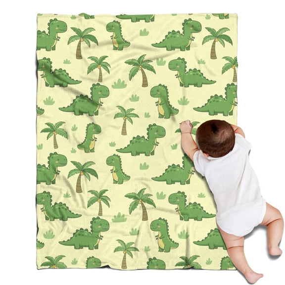 Yellow Dinosaurs Palm Trees Blanket,Comfortable Soft Flannel Throw Blanket,All Season,Warm Lightweight Blankets for Sofa Bed Couch Living Room Chair,30"x40"