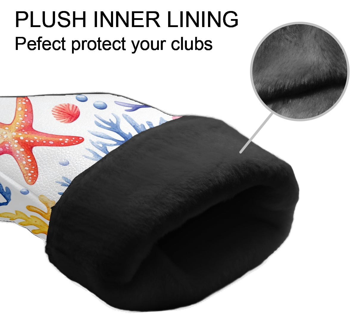 Golf Club Covers PU Leather Waterproof Head Covers for Fairway Woods Hybrids Coral Starfish