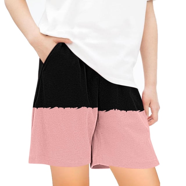 Odeerbi 5-14 Años Niños Niñas Entrenamiento de Verano Deportivo Pantalones Cortos Bloque de Color Impresión Suelto Casual Pantalones Cortos Con Bolsillos