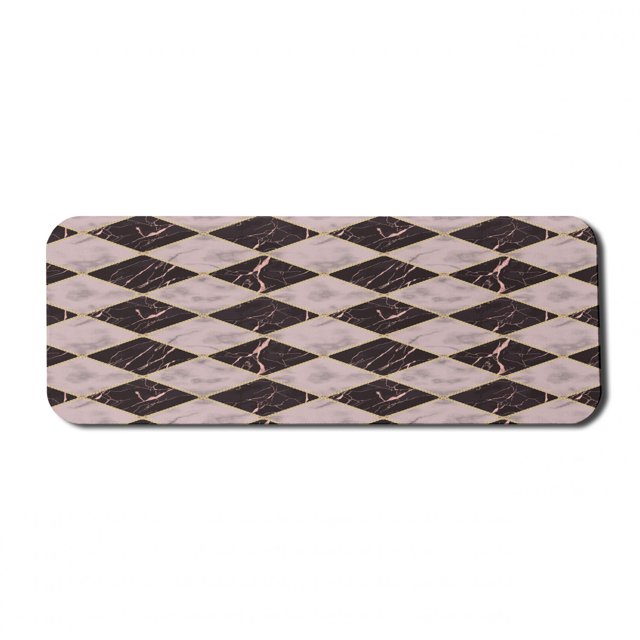 Geometric Computer Mouse Pad, Continuous Pattern of Marble Print Themed Rhombuses on Pastel Backdrop, Rectangle Non-Slip Rubber Mousepad Large, 31" x 12", Pale Rose Seal Brown, by Ambesonne