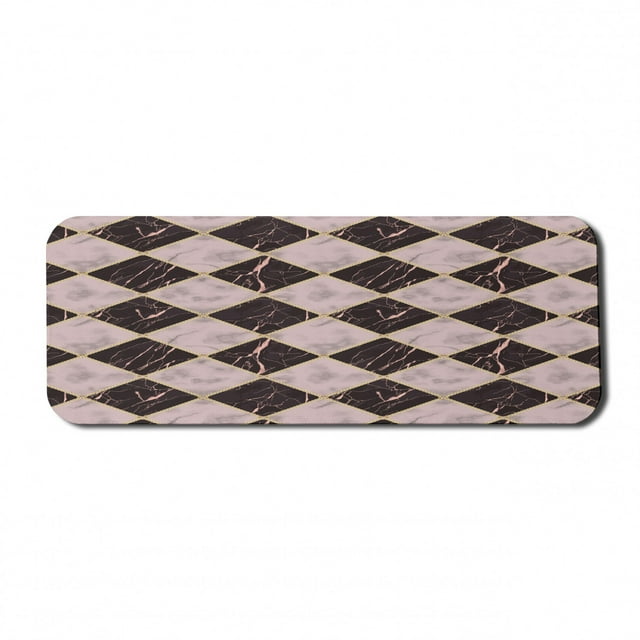 Geometric Computer Mouse Pad, Continuous Pattern of Marble Print Themed Rhombuses on Pastel Backdrop, Rectangle Non-Slip Rubber Mousepad Large, 31" x 12", Pale Rose Seal Brown, by Ambesonne