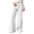thumbnail image 4 of Linen Blend Flare Dress Pants for Women High Waist Double Button Loose Bootcut Pants Business Casual Pants with Pockets for Daily office White, 4 of 6