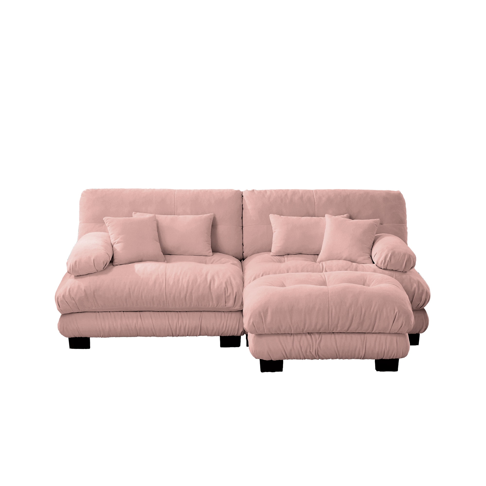 Gewnee Loveseat Pink Chenille Cloud Couch Sectional Sofa,2-Seater Upholstered Wide Arm Sofa with Convertible Ottoman for Living Room