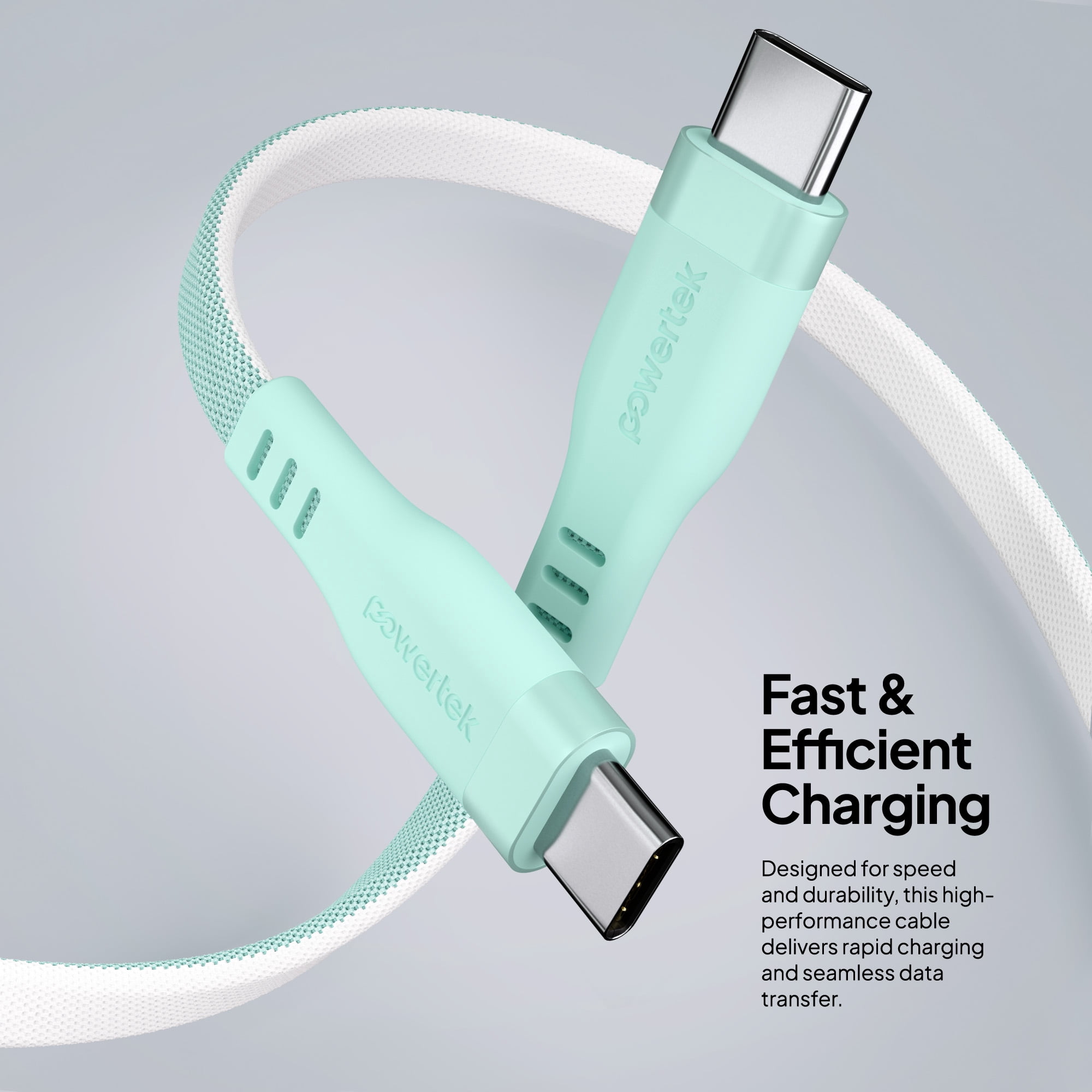 Powertek USB-C to USB-C Two-Tone Pastel Fast Charge Cable, 6 ft, Mint