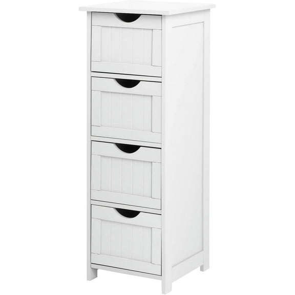 YANG2 White Bathroom Storage Cabinet with 4 Drawers Wooden Freestanding Slim Bathroom Floor Cabinet Small Side Organizer Storage Unit for Restroom Livng Room Kitchen Office Hallway Entryway