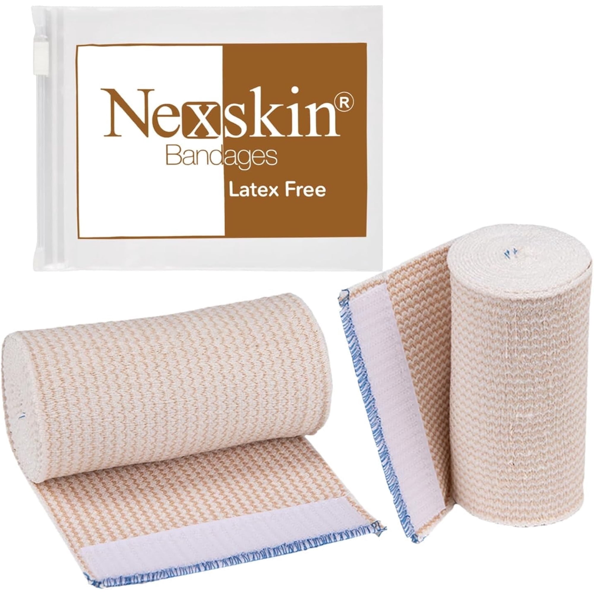 NexSkin Cotton Elastic Bandage Wrap (4" Wide, 2 Pack) | Hook & Loop Fasteners at Both Ends | Ace your Recovery for Sports | Latex Free Hypoallergenic Compression Roll for Sprains & Injuries