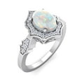 thumbnail image 2 of SuperJeweler 1 1/2 Carat Oval Shape Created Opal and Halo Diamond Ring In Sterling Silver For Women, 2 of 6