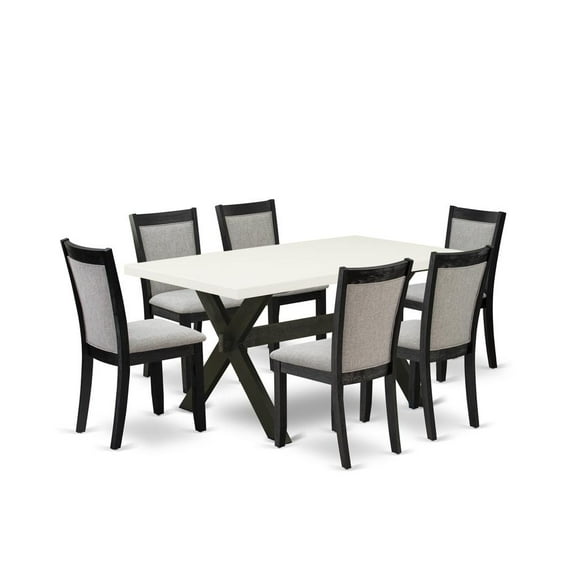 East West Furniture X-Style 7-Piece Wood Dining Set in White/Shitake Gray/Black