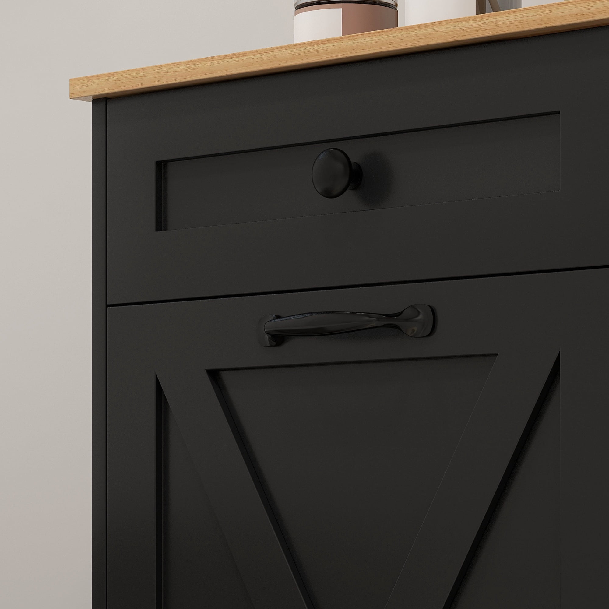 HOMCOM Tilt Out Laundry Hamper Cabinet Bathroom Storage Cabinet with 2 Removable Baskets and 2 Drawers, Black