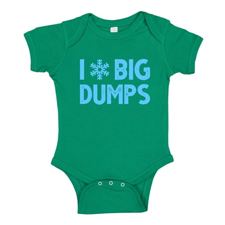 

I Love Big Dumps Skiing Baby Bodysuit One Piece 6 mo Kelly Green