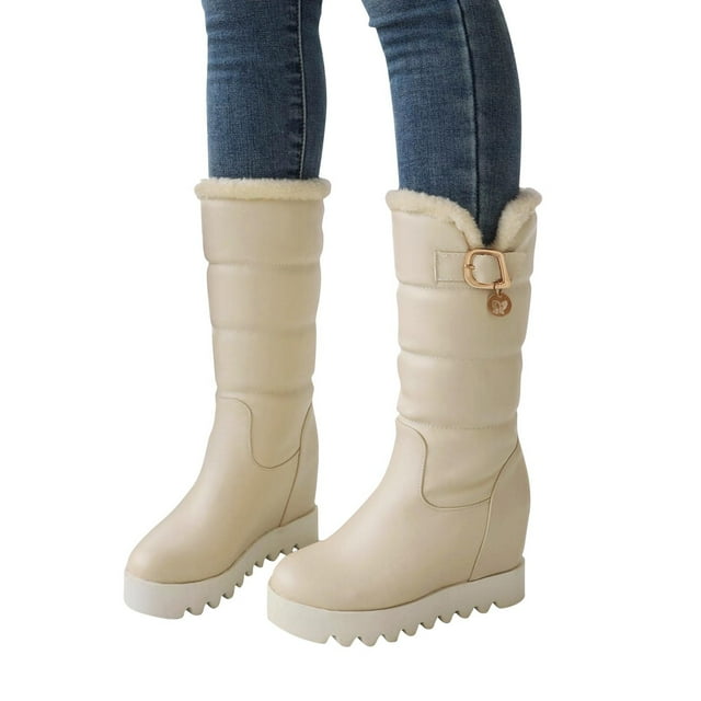 LSLJS Grandes Bottes pour Femmes Automne/hiver Semelle Épaisse Coton Cheveux Épais Manches Mi-Longues Bottes de Neige pour Femmes