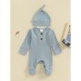 thumbnail image 2 of Newborn Baby Girls Boys Romper Bodysuit Long Sleeve Solid Ribbed Jumpsuit Hat Set Coming Home Outfits Neutral Clothes, 2 of 8