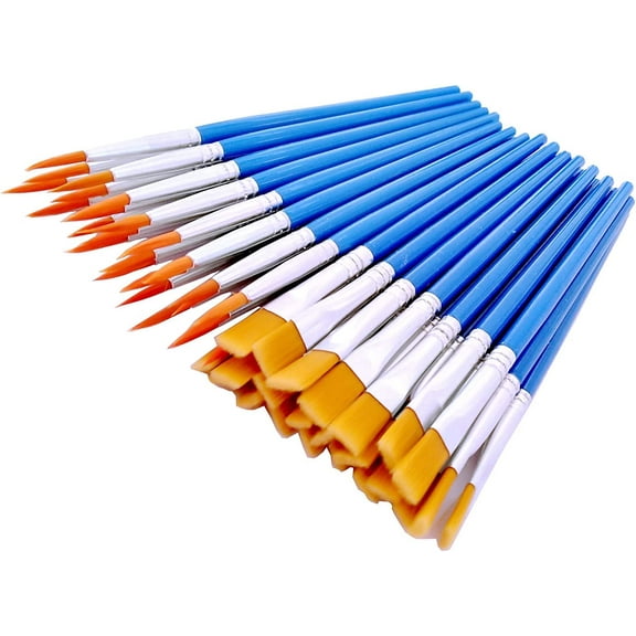 50 Pcs Paint Brushes for Kids, Teens, Beginners, Short Handle Small Paint Brushes Bulk for Detail Painting, Watercolor, Acrylic Paint Brush Set (12.5cm (25 Flat   25 Round))