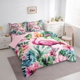thumbnail image 2 of jejeloiu Soft Flamingo Flowers 7-Piece Twin Bedding Sets Kids,Tropical Botanical Leaves Bedding Comforter Set For Girls,Reversible, 2 of 7