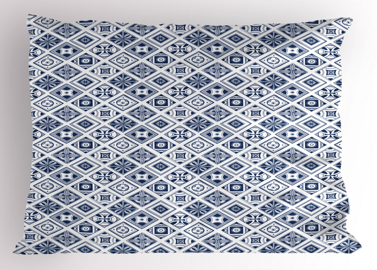 Navy Blue Pillow Sham Mediterranean Traditional Art Elements with Spanish Portuguese Influences, Decorative Standard Queen Size Printed Pillowcase, 30 X 20 Inches, Dark Blue White, by Ambesonne