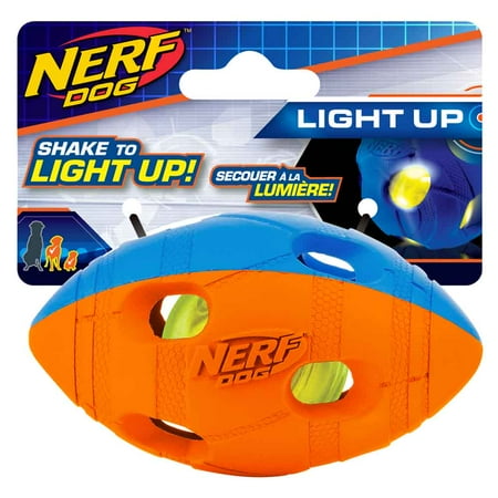 UPC: 0846998035323 | Nerf Dog 4in LED Bash Football Dog Toy – Blue/Orange