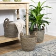 thumbnail image 2 of Northlight Set of 3 Dark Brown Round Seagrass Storage Baskets with Braided Handles 13.5", 2 of 6