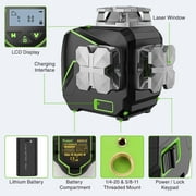 Huepar 3D 12 Lines Self-Leveling Laser Level 3 x 360 Green Beam Cross Line Lasers Level Tools with LCD Screen and Bluetooth