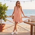 thumbnail image 5 of Women's Vertical Striped Dress, Casual Sleeveless Zip-up V Neck Mini Dress, Ruffle Hem Shift Summer Sundress with Pockets, 5 of 7