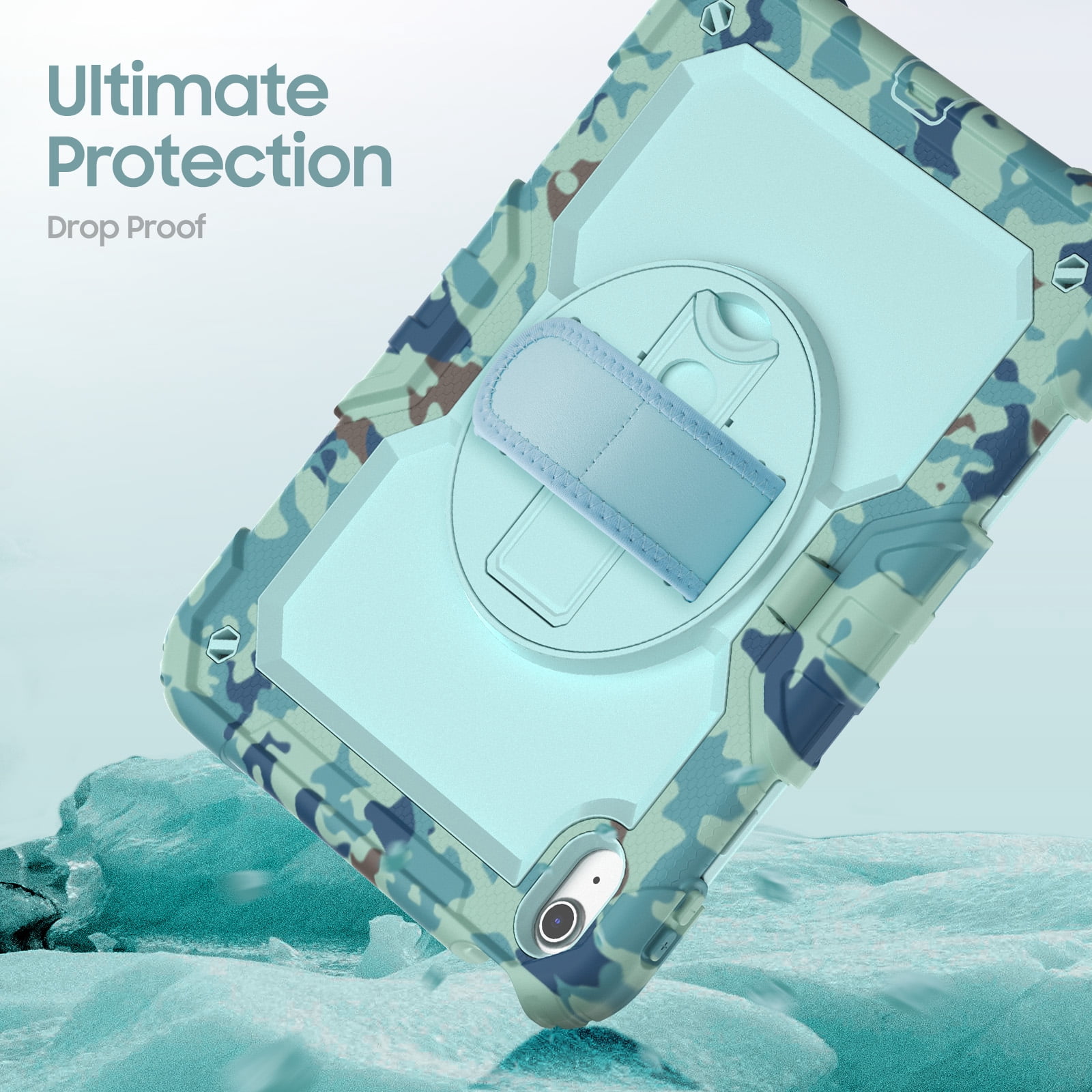 ELEHOLD Rugged Case for iPad 11th(A16) 2025/10th 2022, 360° Rotating Kickstand Hand Shoulder Strap Pencil Holder Built-in Screen Protector Full-Body Shockproof Protective Cover,Blue