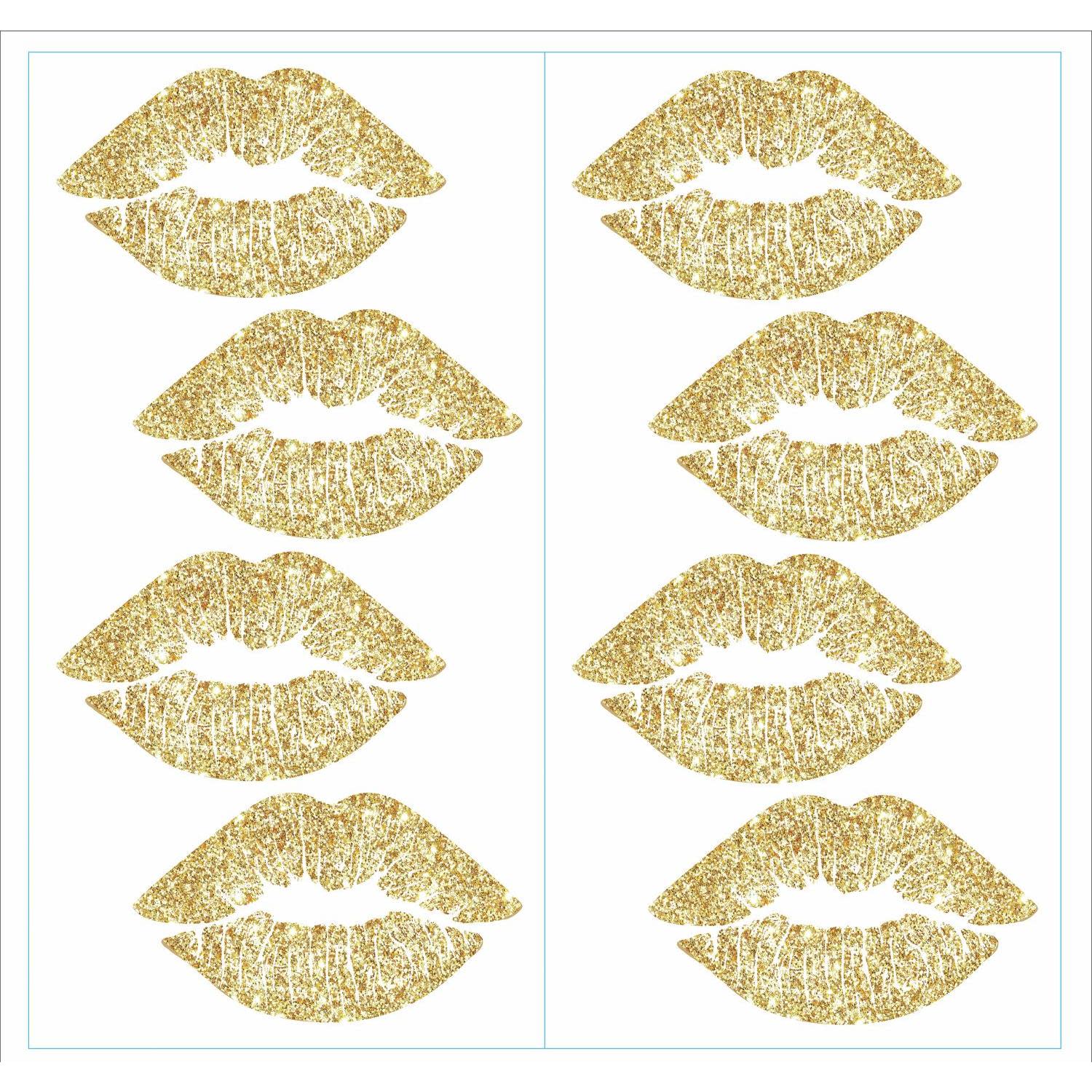 RoomMates Gold Lips Peel and Stick Wall Decals with Glitter, 7 inches W